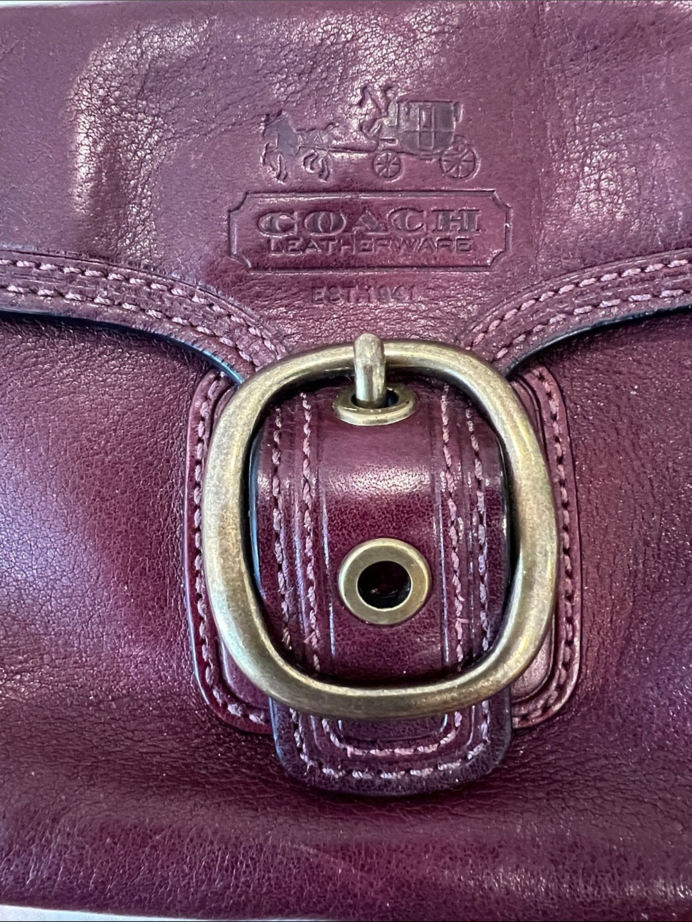 Coach Maroon Leather Wristlet with Brass Buckle - Picture 2 of 11